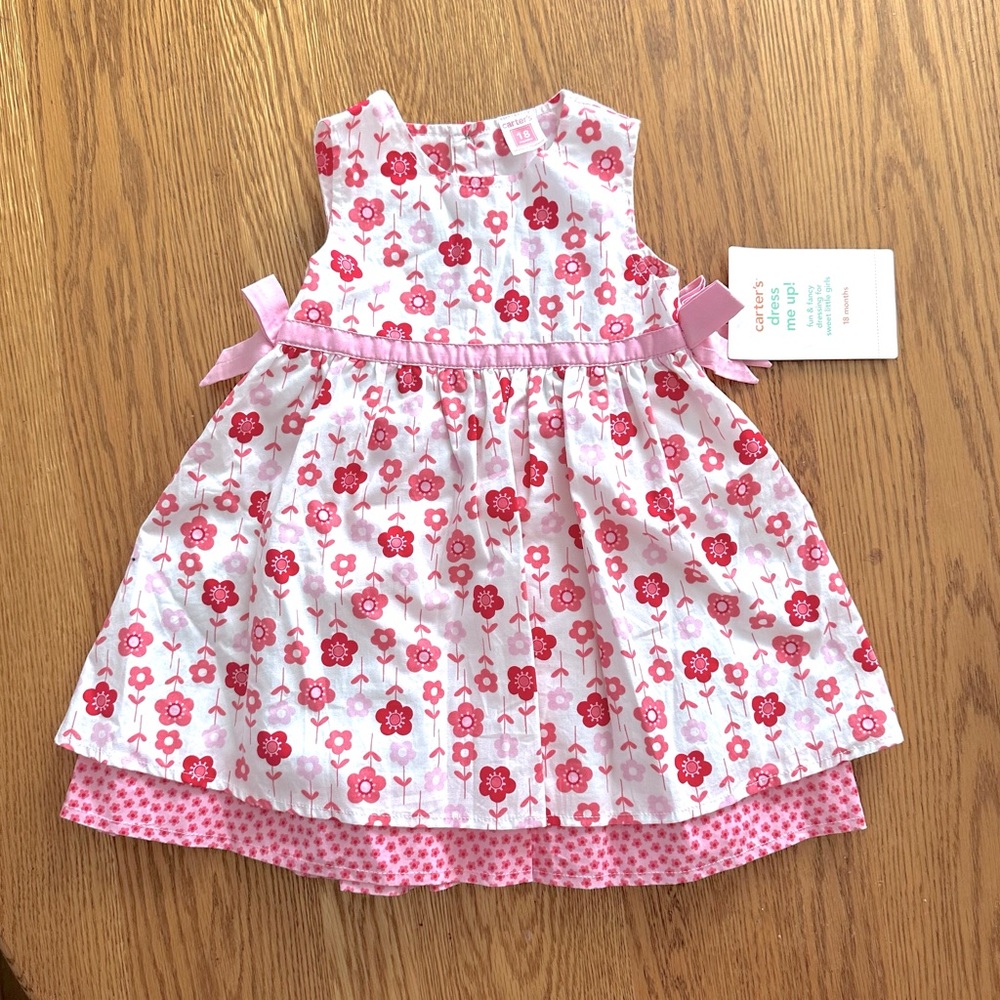 NWT Sz 18m Carter’s Dress Me Up White/Red/Pink Floral Print Dress /Diaper Cover